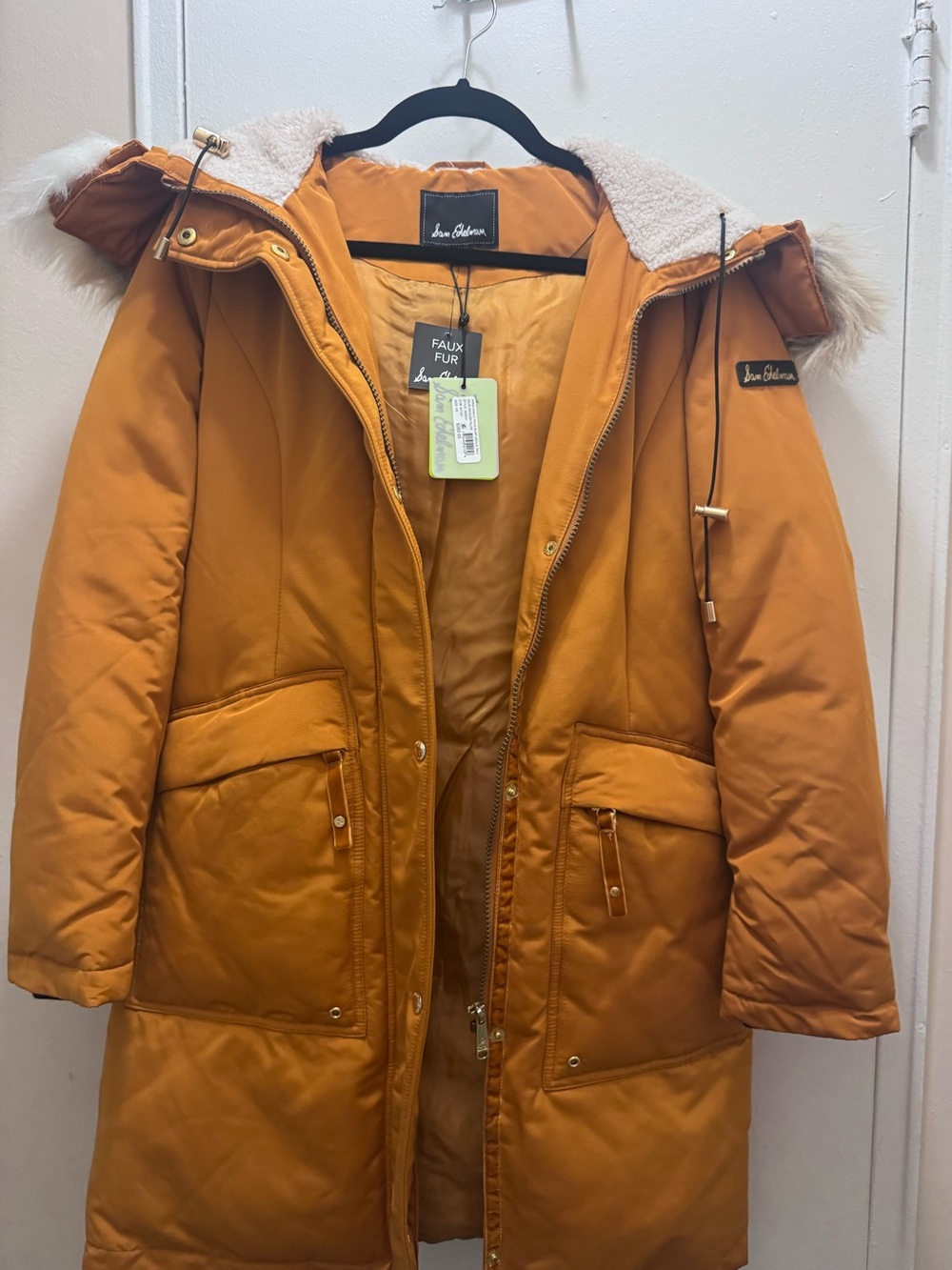 Sam Edelman Women's Faux-Fur Trim Hooded Parka Coat in Golden Yellow